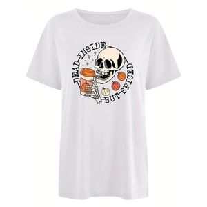 Comfort Colors "Dead Inside But Spiced" Coffee Halloween Short-Sleeve T-Shirt S